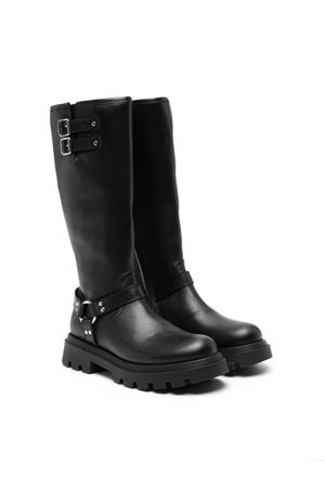 Black calf leather boots GALLUCCI KIDS | J40042AM090999NERO